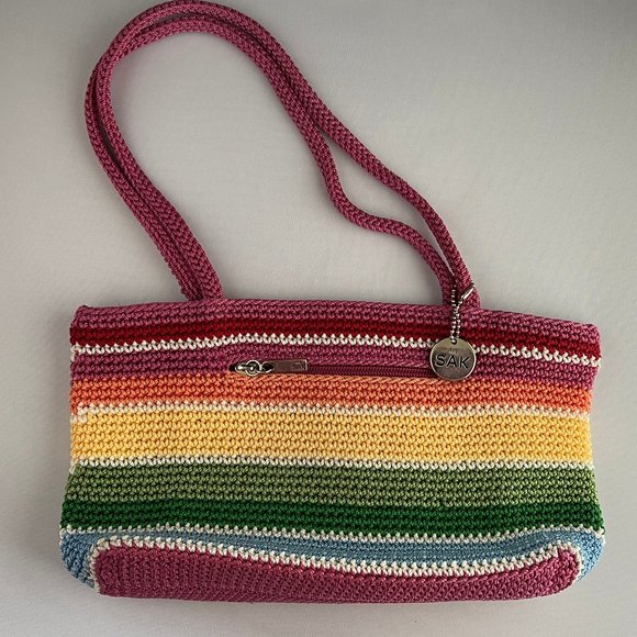 THE SAK Set of TWO Crochet Double Handle Multi Colored Handbags - Picture 2 of 7